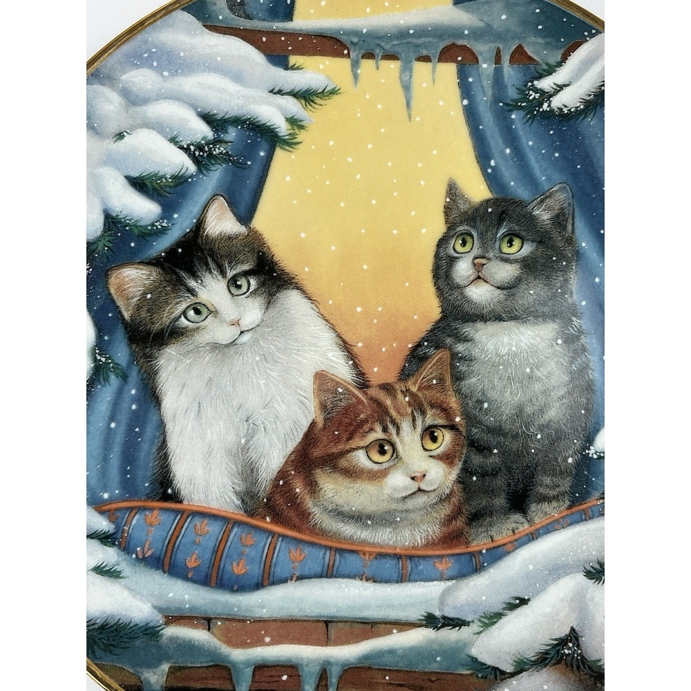 Franklin Mint Furry Flurry Cats Winter Snow Decor Plate Turi‎ MacCombie Limited